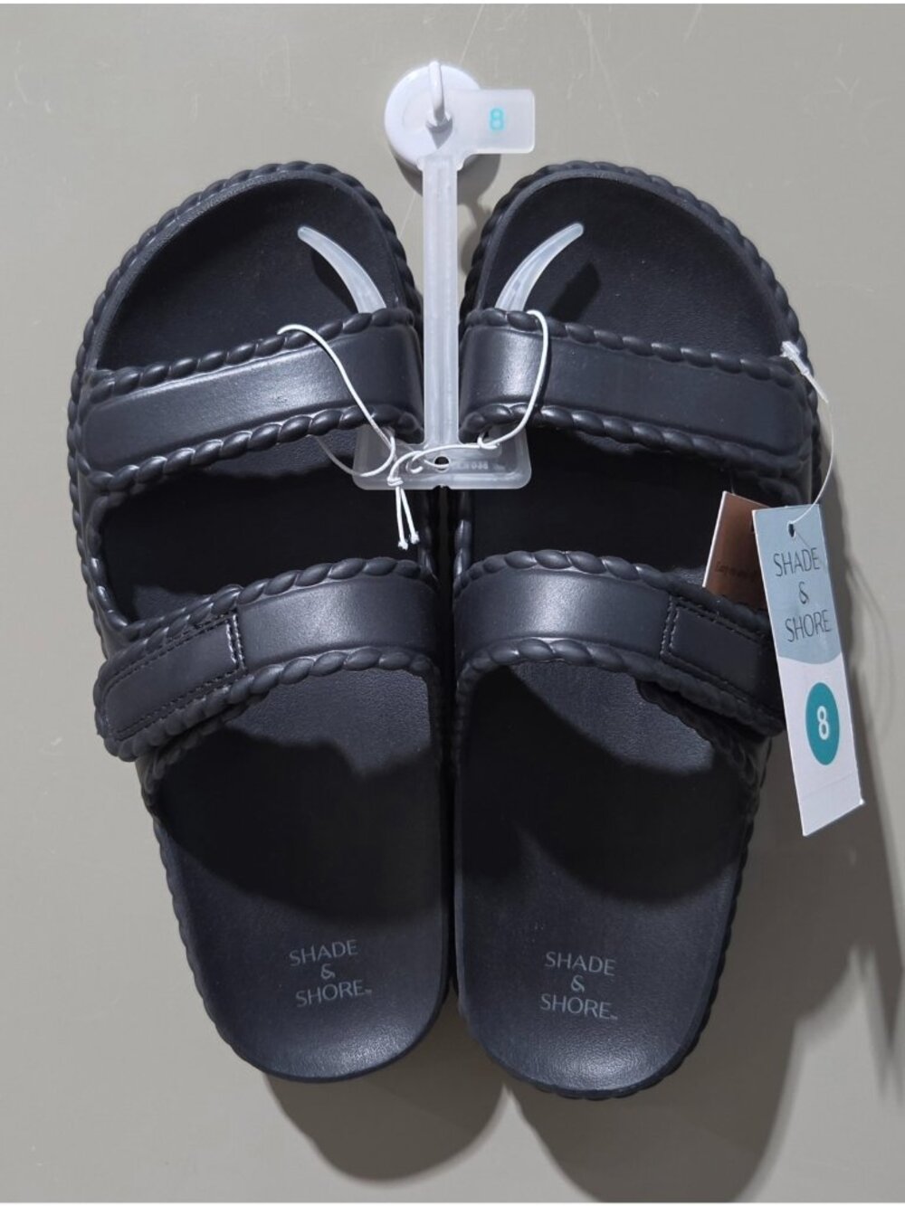 Shade & Shore Bay All Black Dual Band Slide Sandals -- Women's Size 8